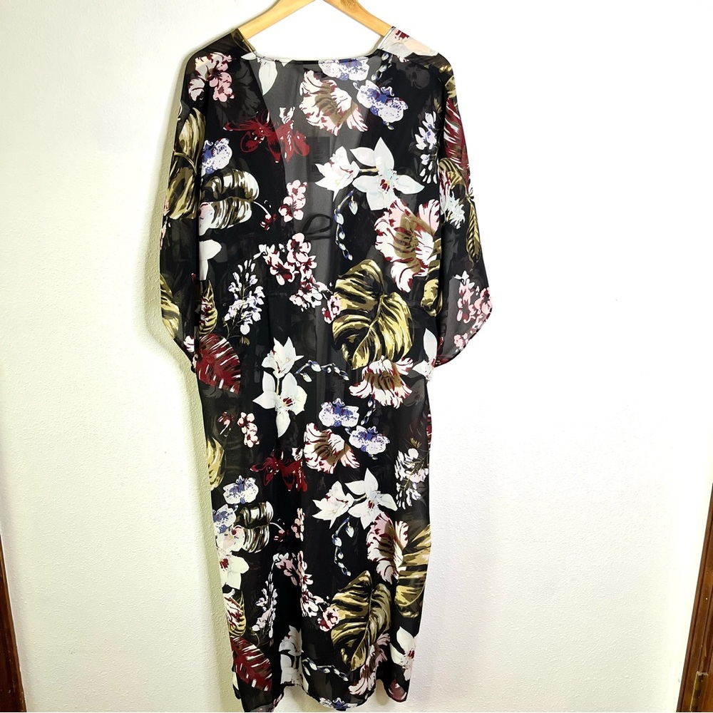 NWT Walter Baker Tulum Multicolor Floral caftan swim coverup kimono tie front - Picture 8 of 9